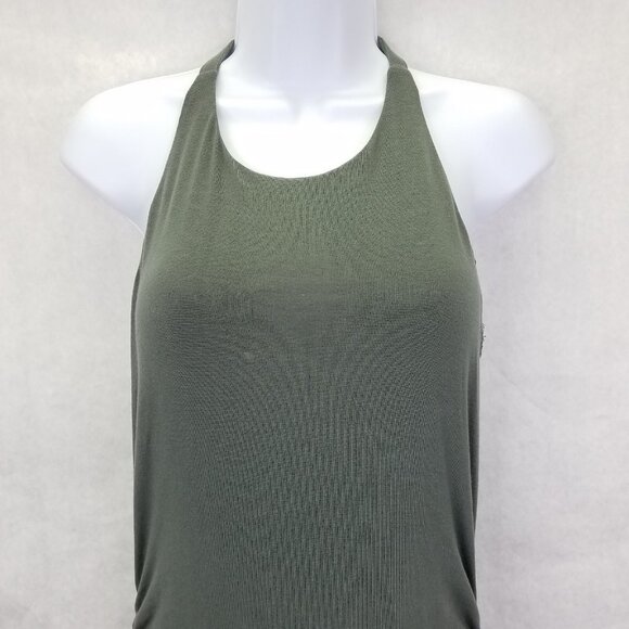 Athleta Serenity T-Strap Racerback Ruched Side Maxi Dress Sz S Grey Stretch Flaw - Picture 2 of 16